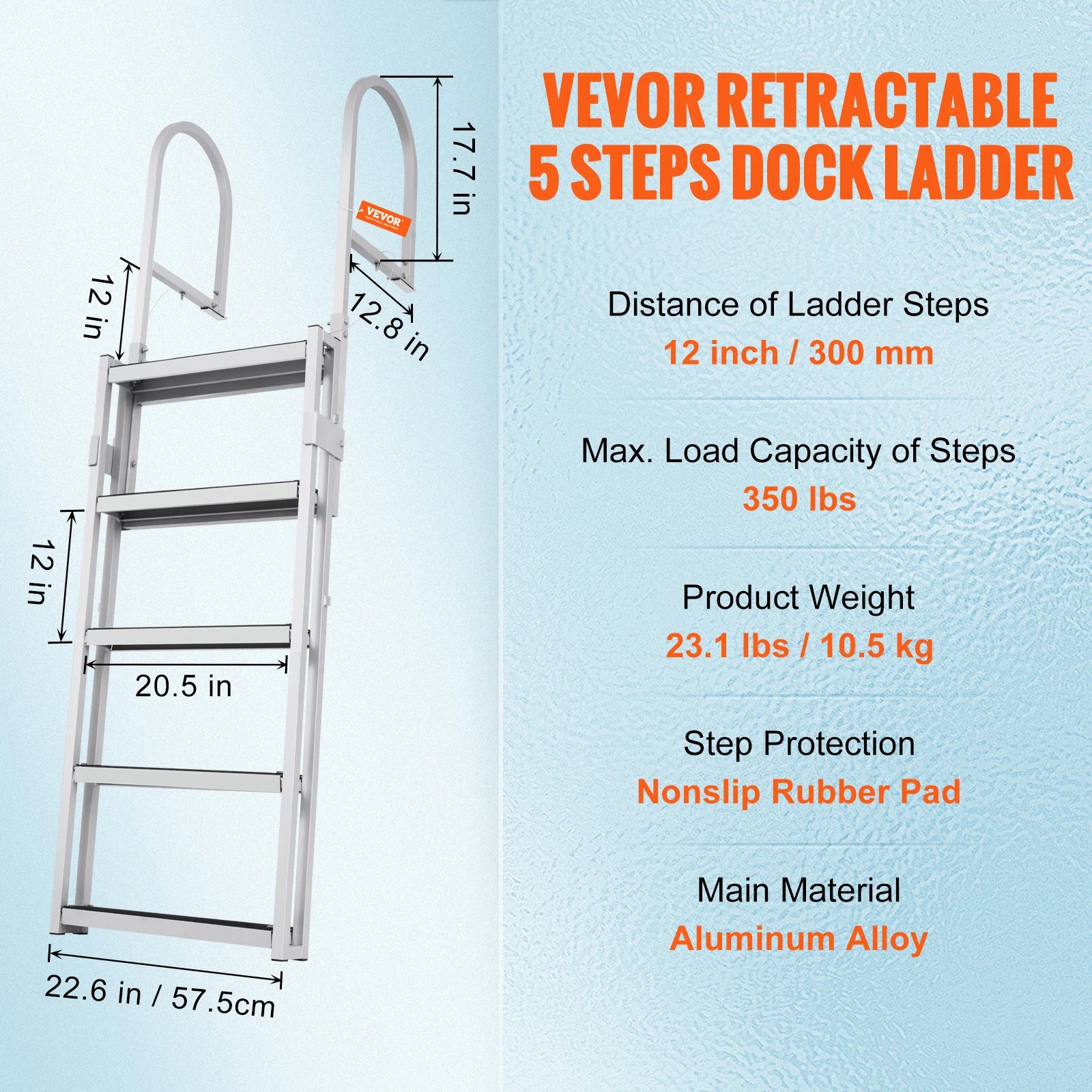 SucceBuy 4/5 Steps Retractable Dock Ladder &ndash; 350 Lbs 5 Steps / france
