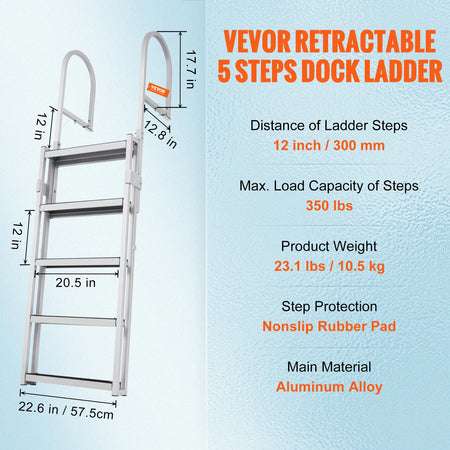 SucceBuy 4/5 Steps Retractable Dock Ladder &ndash; 350 Lbs 5 Steps / france