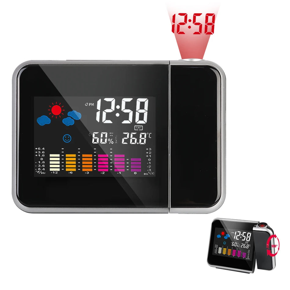 Table Clock With Color Display, Time Projection, Digital Alarm, Weather Station