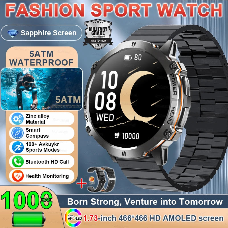 New 1000MAH Super Endurance Smart Watch &ndash; AMOLED Display Black Steel B 2 / GPS SmartWatch