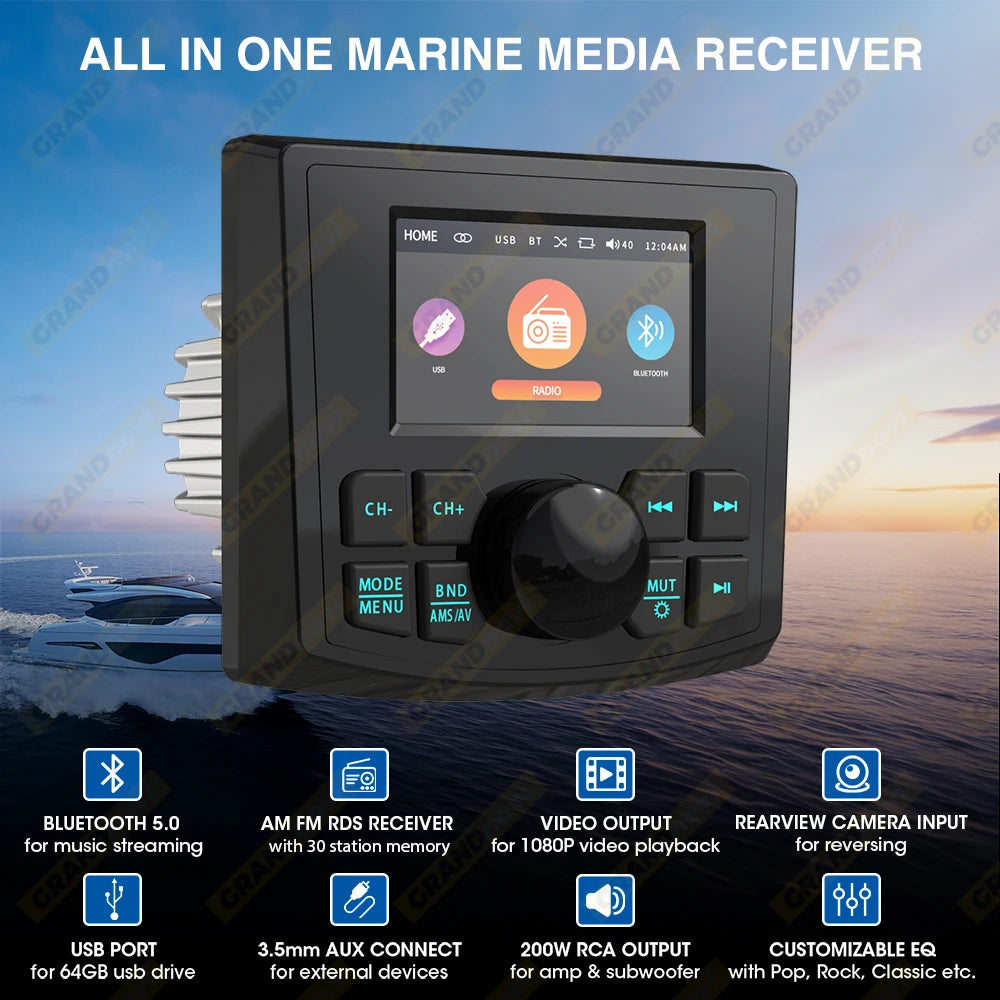 Premium Waterproof Marine MP5 Radio Player with Bluetooth &amp; FM/AM RDS