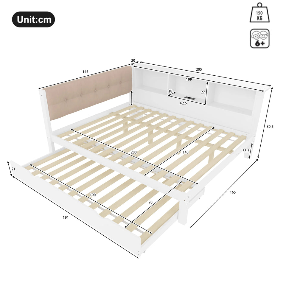 Sofa Dzienna Łóżko 140x200cm Z Wysuwanym Łóżkiem Dimmable LED