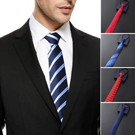 Lazy Zipper Men's Stripe &amp; Solid Colour Slim Tie