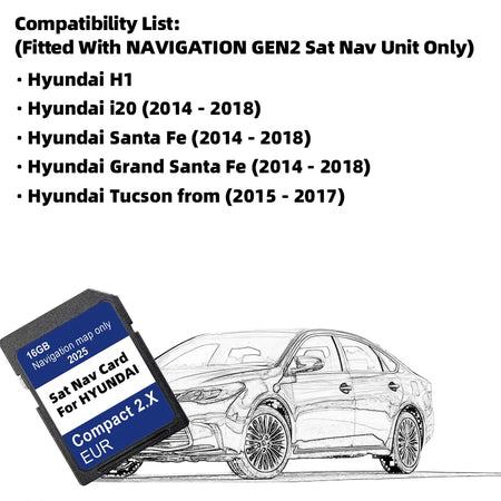 SMIOST 16GB Europe UK Maps SD Card &ndash; For Hyundai GEN2 2025 CHINA / for Hyundai Compact2