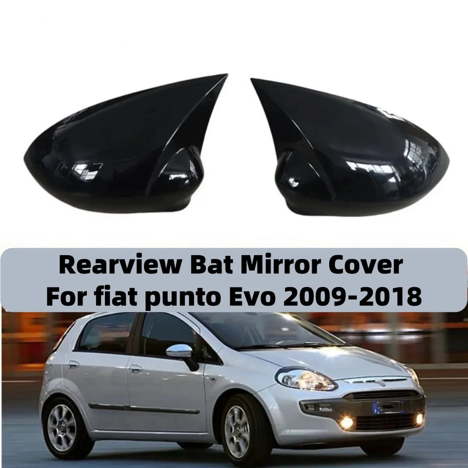 Pair Glossy Black Side Mirror Caps for Fiat 500 500C Grande Punto