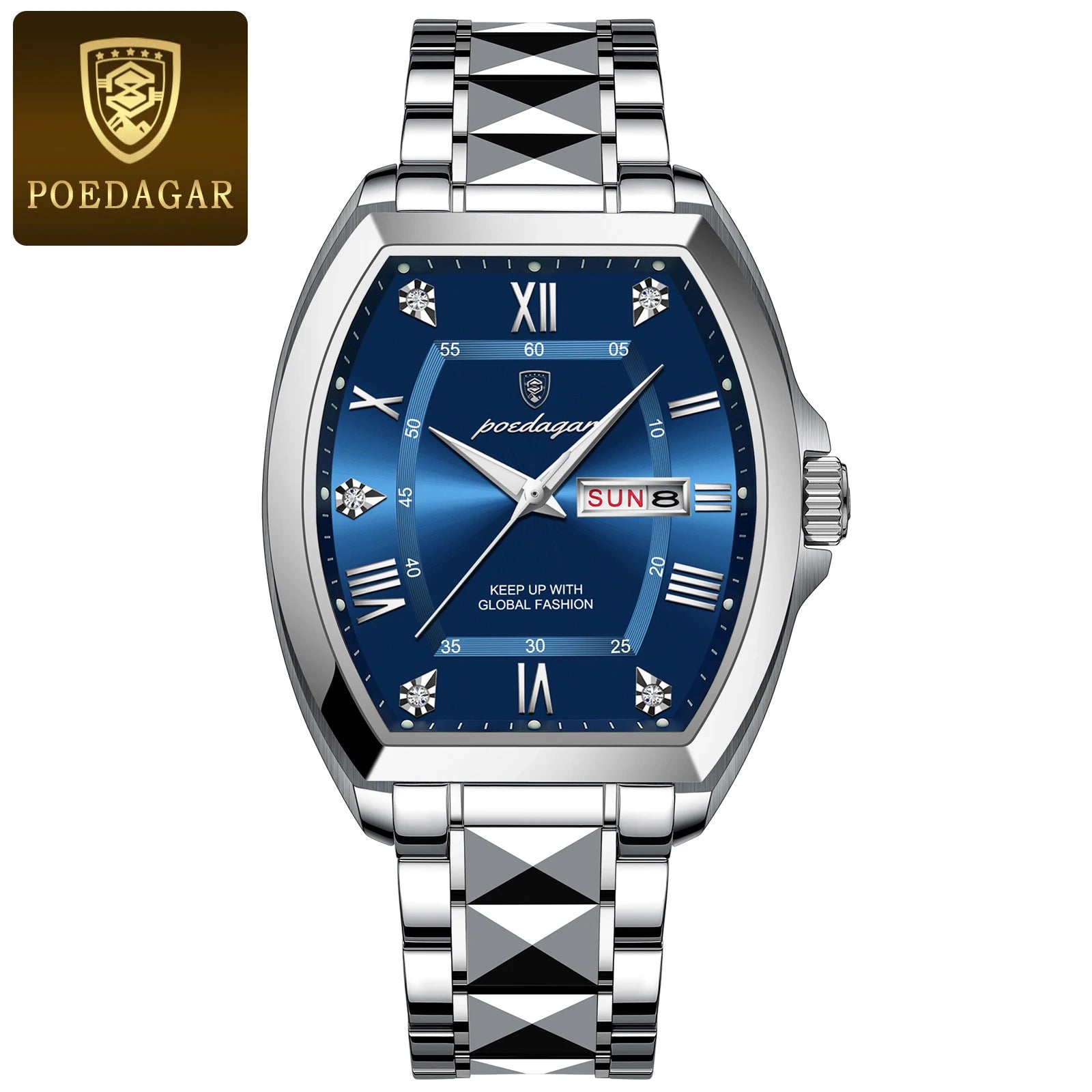 Poedagar Luxury Tonneau Men Wristwatch &ndash; Luminous Dial 958 Silver Blue