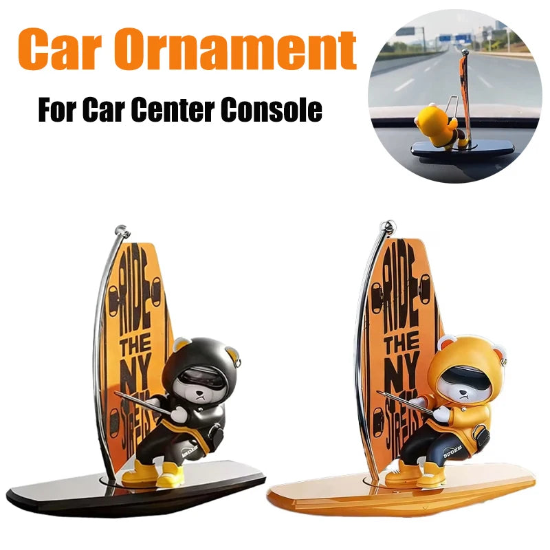 Ornamento da cruscotto per auto a forma di orso oscillante da barca a vela, con decorazioni in PVC e alluminio