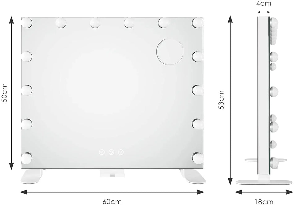Espelho de Vaidade Hollywood 14 LEDs Reguláveis 3 Modos de Cor