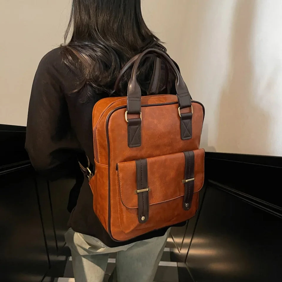 Ρετρό γυναικείο μαλακό δερμάτινο σακίδιο πλάτης με υψηλής ποιότητας κατασκευή για σχολείο και ταξίδια