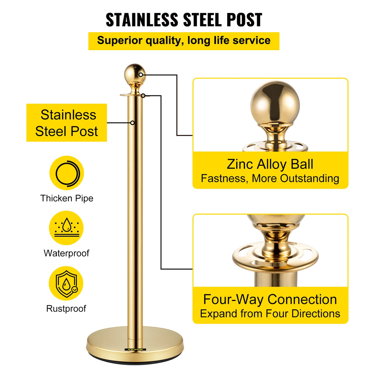 SucceBuy Velvet Ropes Gold Stanchion - Ball Top Design