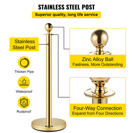 SucceBuy Velvet Ropes Gold Stanchion - Ball Top Design
