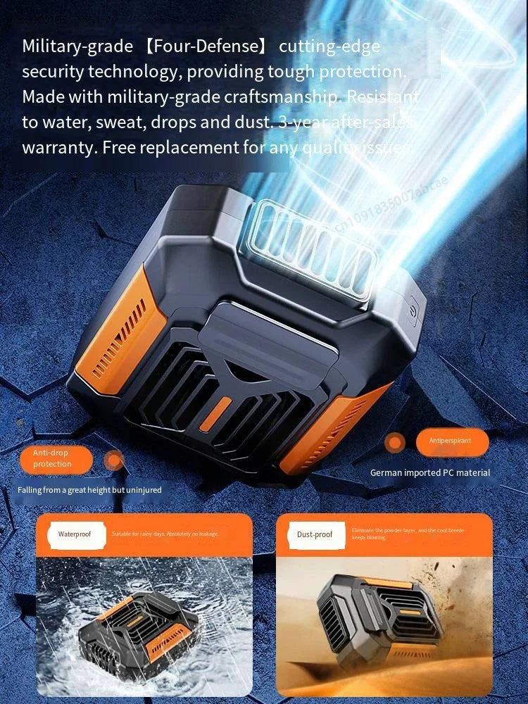 Nešiojamas kaklo ventiliatorius su power bank ir žibintuvėliu lauko veikloms