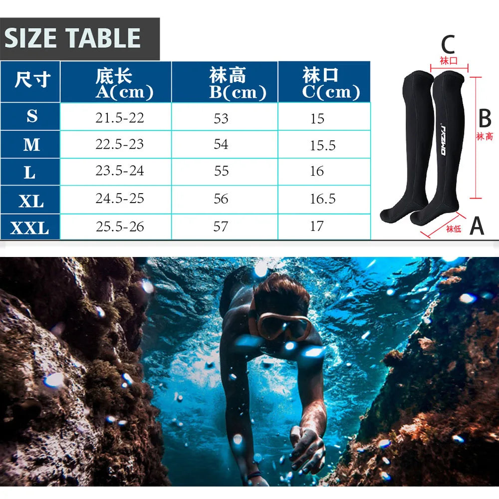 New 3MM Neoprene Long Tube Diving Socks &ndash; Warmth And Grip