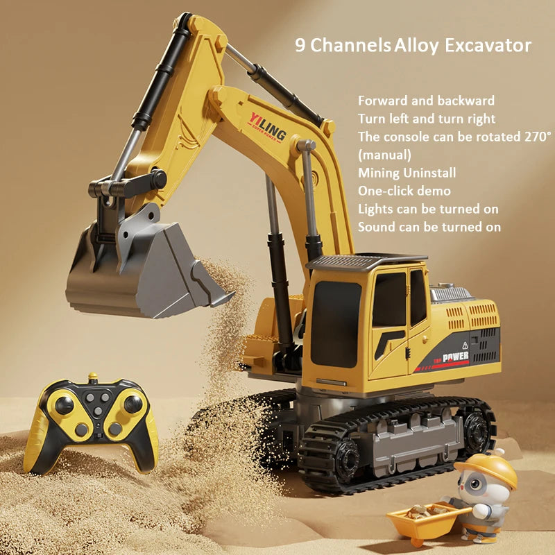 Alloy RC Excavator 11CH Remote Car &ndash; Realistic Lights 9Ch yellow