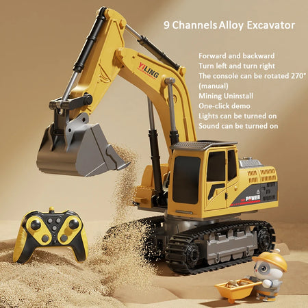 Alloy RC Excavator 11CH Remote Car &ndash; Realistic Lights 9Ch yellow