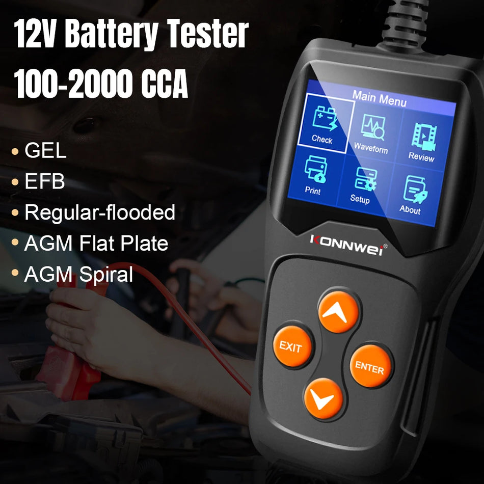 Probador de batería de automóvil de 12V para AGM GEL EFB CCA 100-2000 AH, arranque y carga