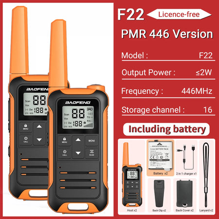 Baofeng F22 Mini Walkie Talkie PMR FRS - Long Range PMR -Orange