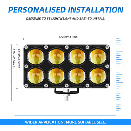 KEVANLY 6/8/10 LED Motorcycle Spotlights &ndash; Dual Color High Low Beam Fog Light