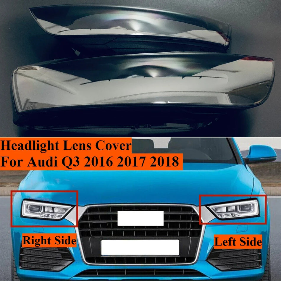 Cobertura transparente de lente de farol em ABS para Audi Q3 2016-2018