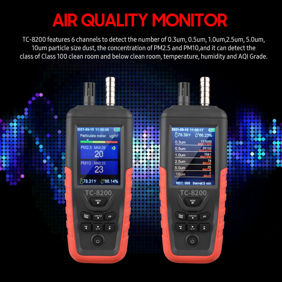TC 8200 Μετρητής Σωματιδίων Σκόνης PM25 PM10 Ανιχνευτής Καθαρού Δωματίου