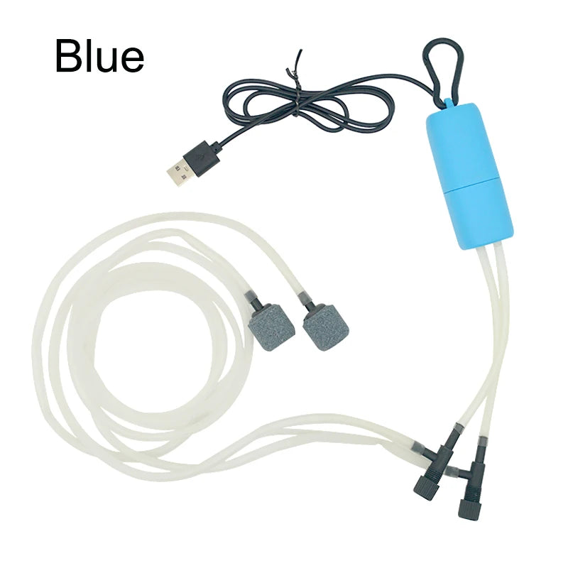 Aquarium USB Oxygen Air Pump &ndash; Silent Dual-Hole Air Volume Blue