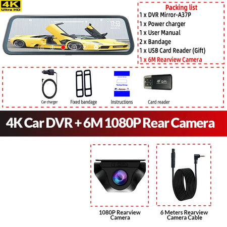 ACCEO Black Glass 4K Dashcam Mirror - Night Vision GPS A37P-6M RC / None