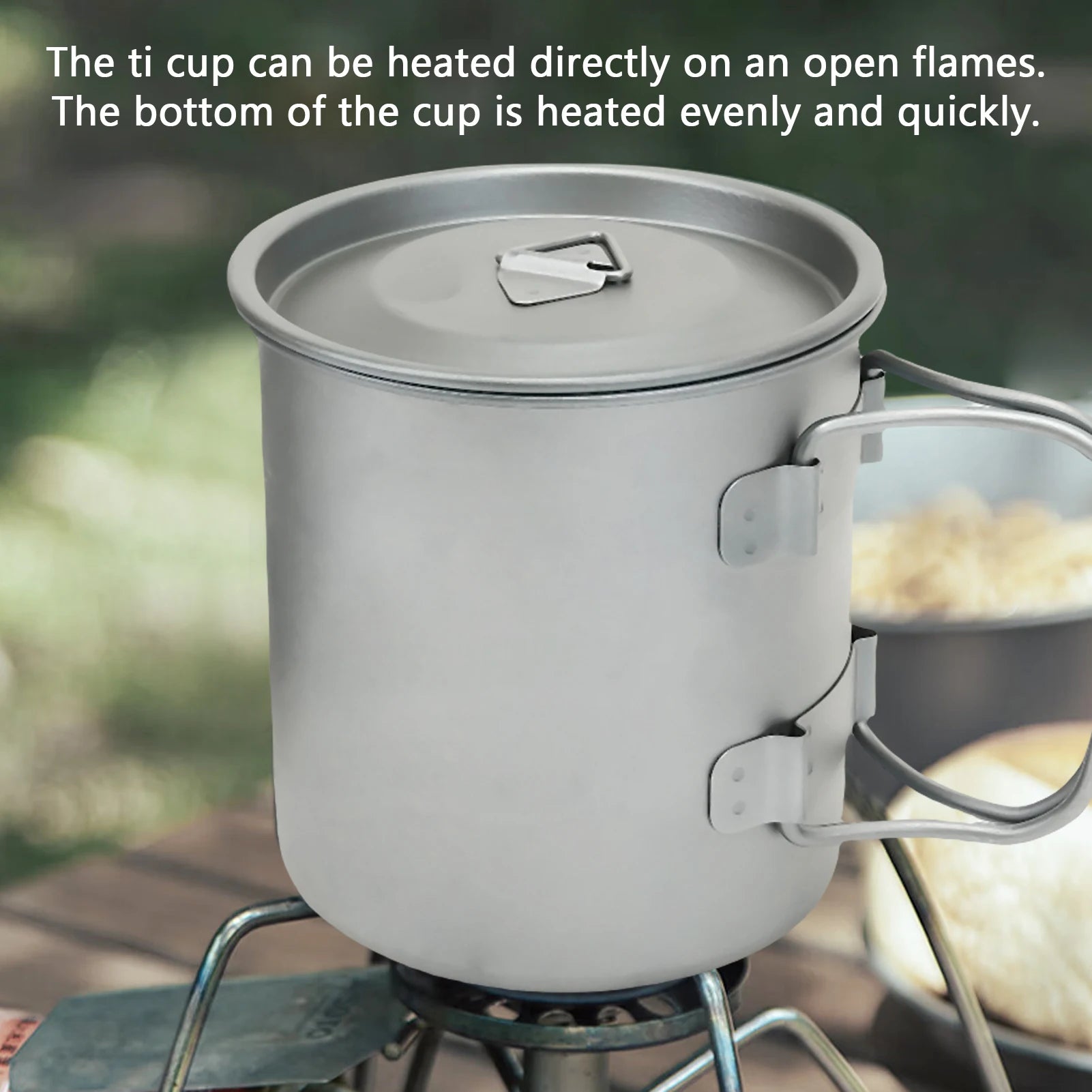 Ti Coffee Mug Camping Cup &ndash; Folding Handle and Net Bag