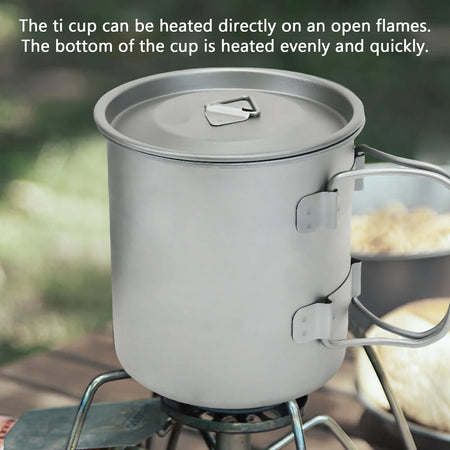 Ti Coffee Mug Camping Cup &ndash; Folding Handle and Net Bag