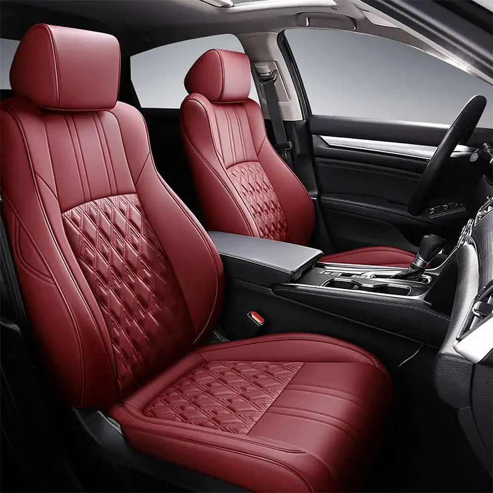 Honda Accord X Faux Leather Full Coverage Custom Seat Covers wine red / CHINA
