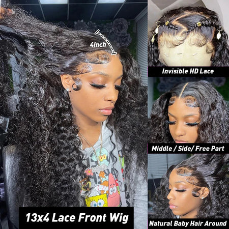 28 Inch Deep Wave Lace Front Wig - Human Hair with Pre-Plucked Hairline