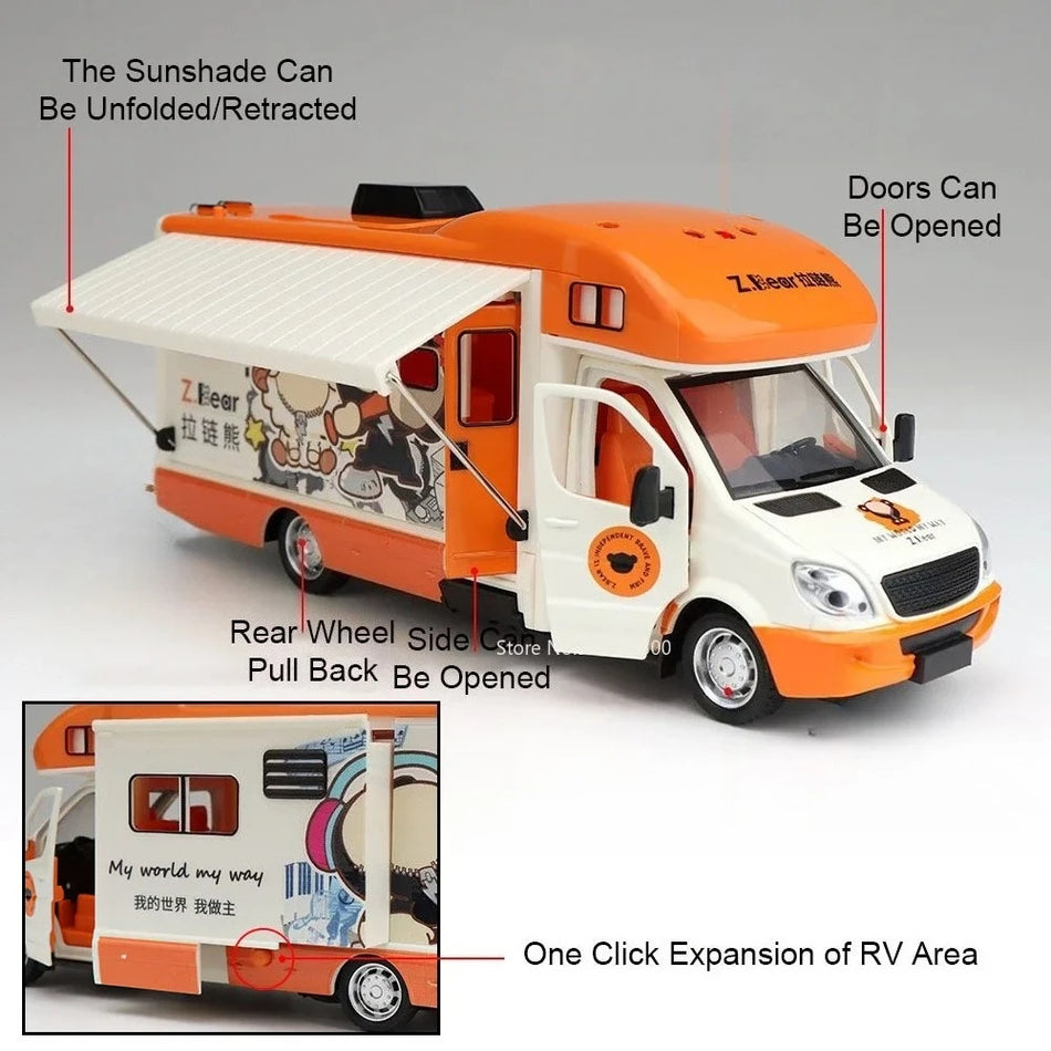 1:32 Merilo Risani Medvedek RV Diecast Avto, Povleci-nazaj, Zlitina Telo