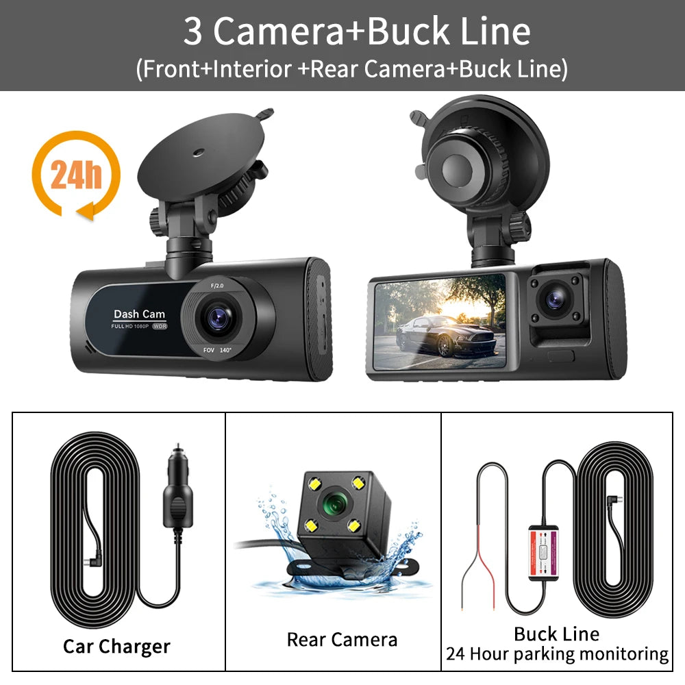 3 Channel Car DVR HD 1080P &ndash; Triple Lens Full Coverage Recording 3 Camera - BL / 128G