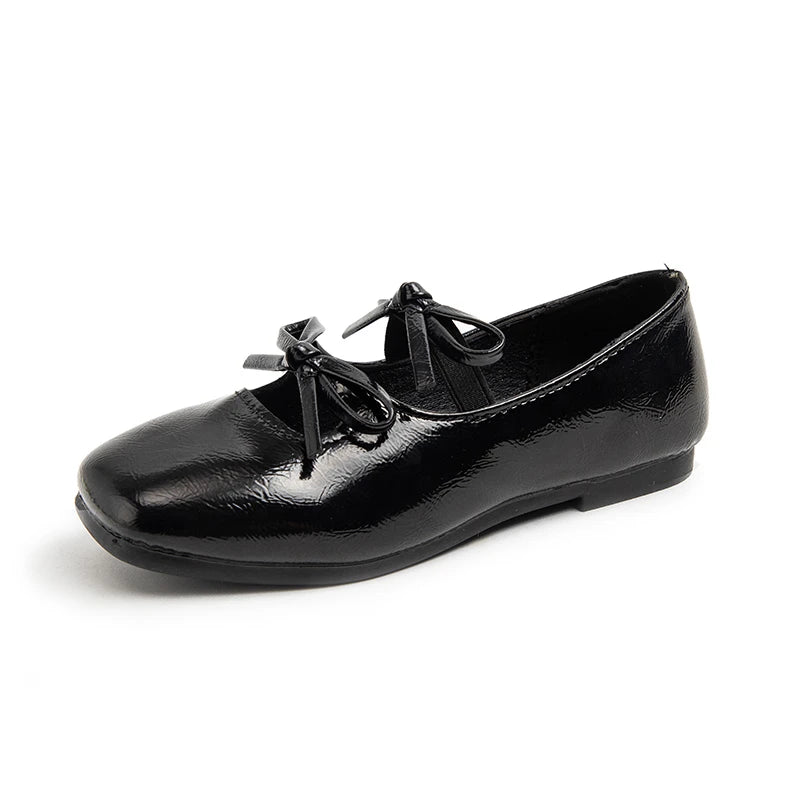 Girls' Classic Leather Ballet Flats with Bow-knot black / 28
