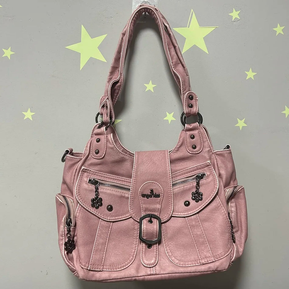Andělský polibek PU dámská kabelka přes rameno, satchel, styl s horní rukojetí, s více kapsami uvnitř