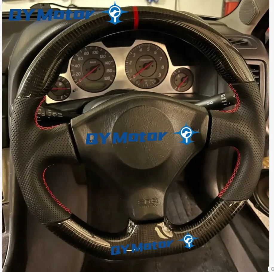 Volan Nissan Skyline GT-R R34 Fibra de Carbon Piele Cusături Roșii