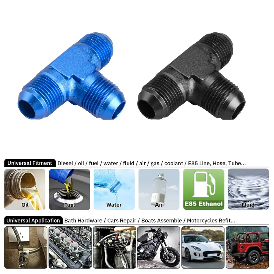 Adaptateur de tuyau en aluminium Tee AN4 AN6 AN8 AN10 AN12, Noir et Bleu