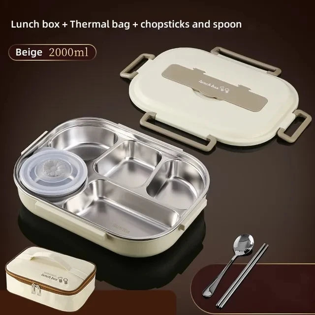 304 Stainless Steel Insulated Lunch Box &ndash; Microwave Safe 2000ml Beige