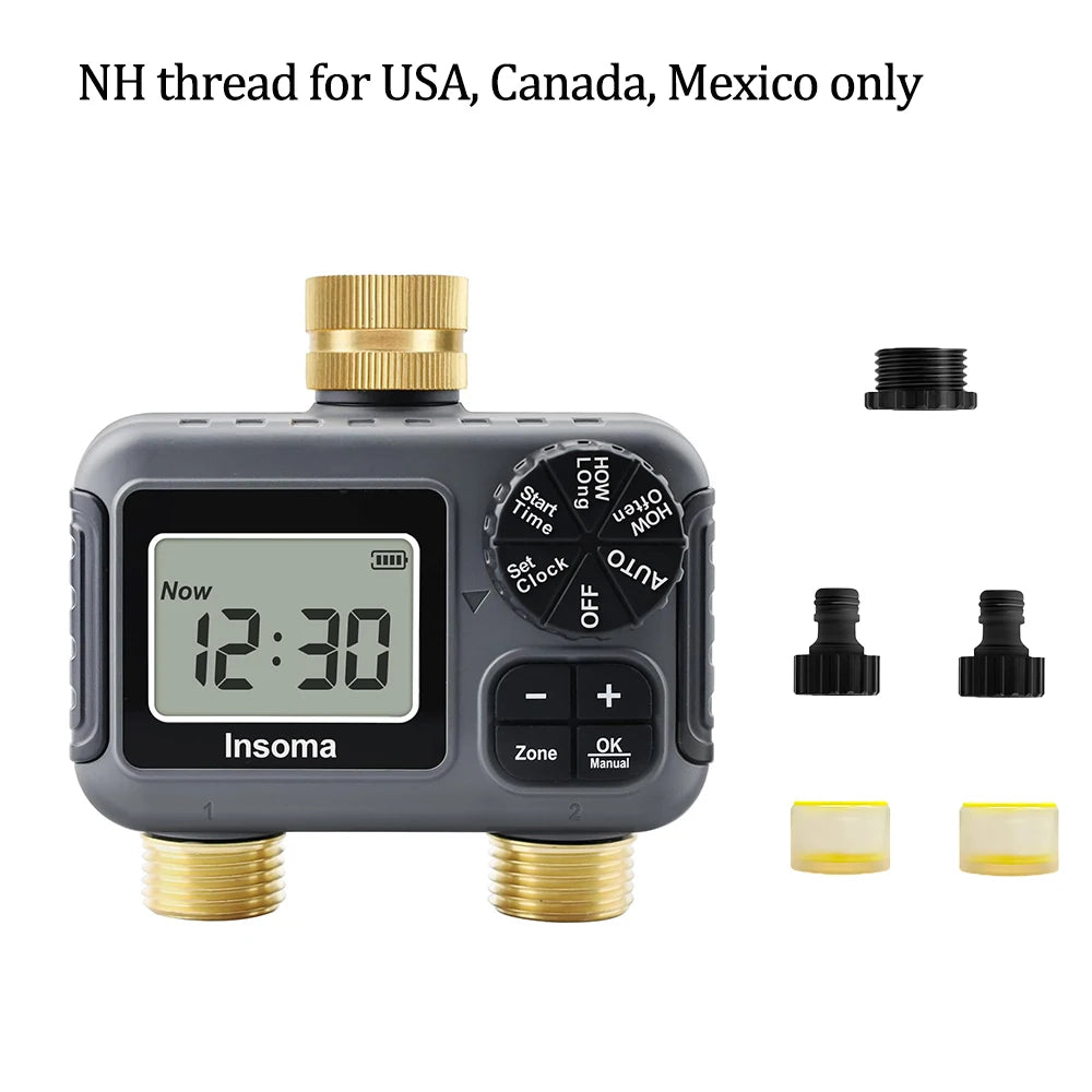 Insoma Smart Irrigation Watering System - Dual Outlets &amp; Automatic Timer NH Thread