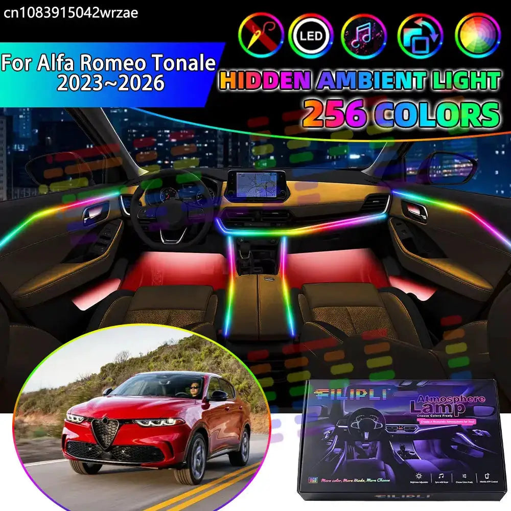 For Alfa Romeo Tonale 2023~2026 RGB Car Interior Ambient Lights Strips Breathing Lighting Kit App Control LED strips Auto Parts by InterCyprus Trading Ltd