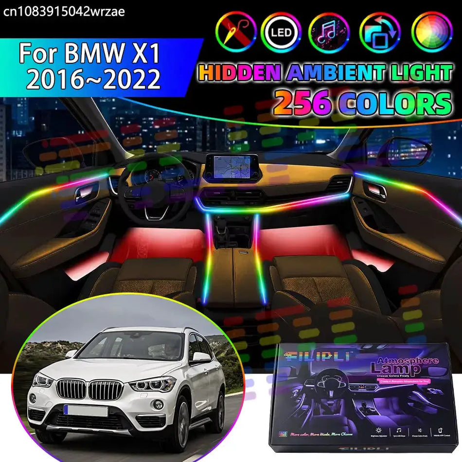 For BMW X1 2016~2022 F48 F49 MK2 2018 RGB Car Interior Ambient Lights Strips Breathing Lighting Kit App Control LED strips Auto by InterCyprus Trading Ltd