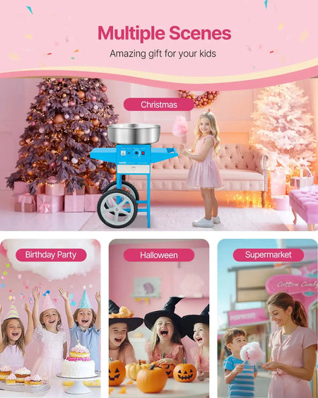 Cotton Candy Machine With Cart And Stainless Bowl