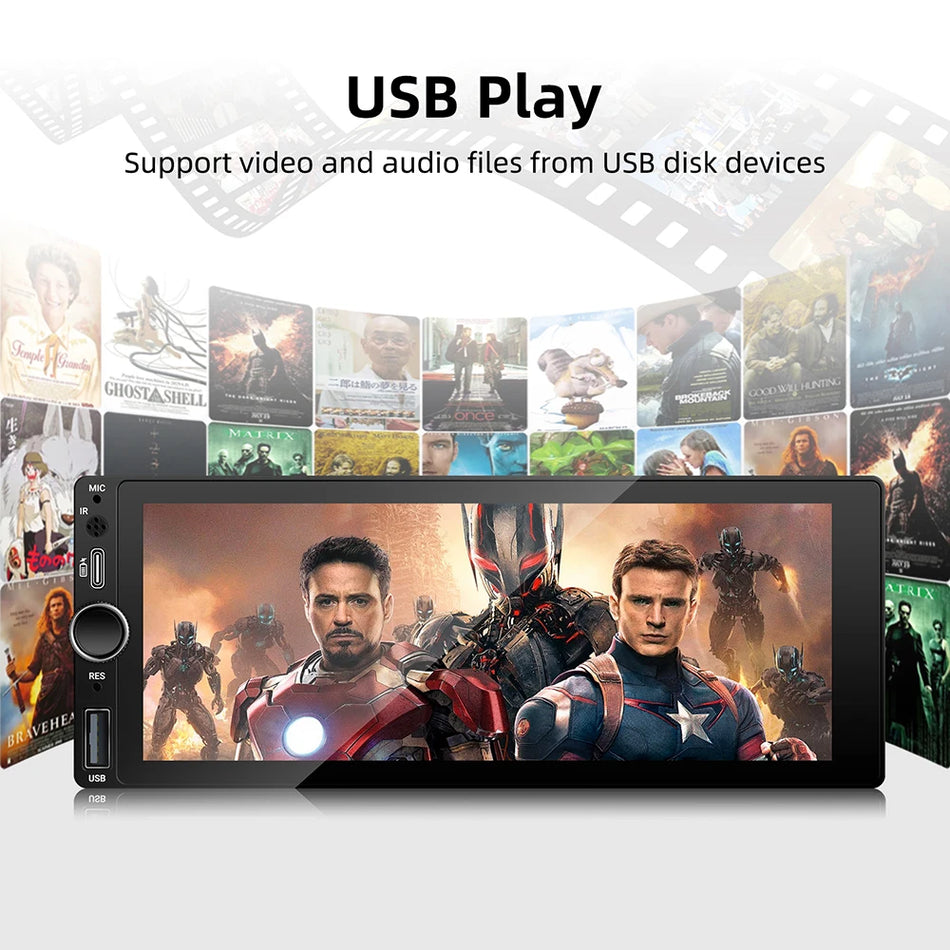 Универсално 1 Дин Безжично CarPlay Android Auto Автомобилно Стерео, 6.86-инчов Тъчскрийн