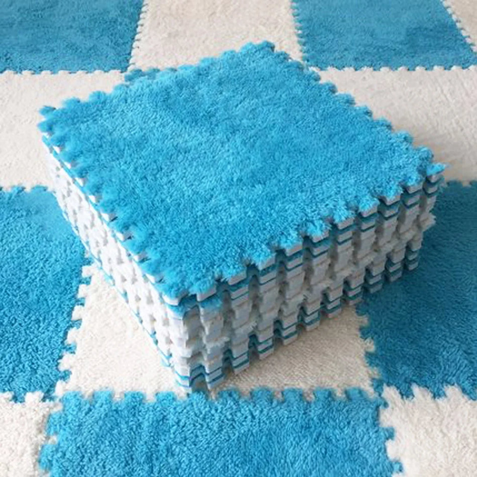 Soft Plush Baby Play Mat, EVA Foam Puzzle Carpet 30x30x1 cm, Keeps Warm