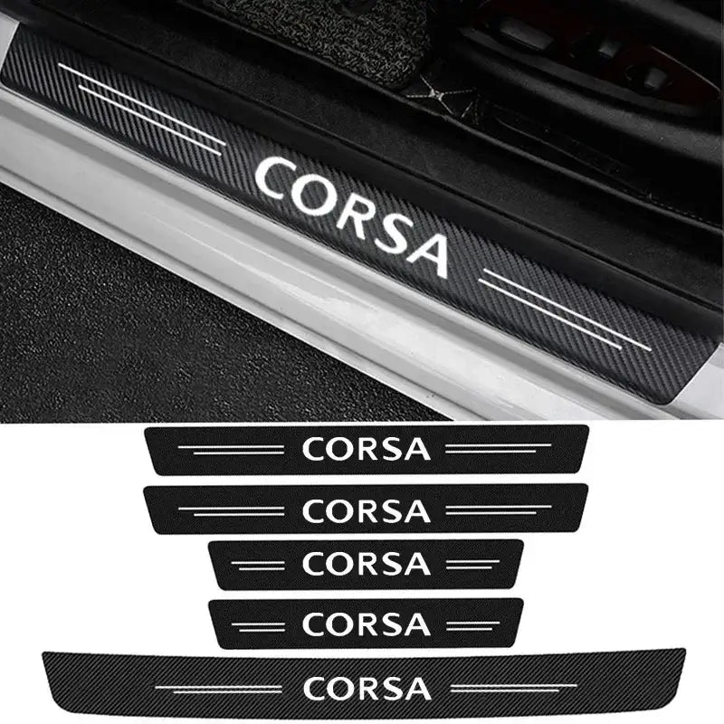 Opel Corsa Door Threshold Protectors Carbon Fiber Leather