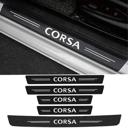 Opel Corsa Door Threshold Protectors Carbon Fiber Leather