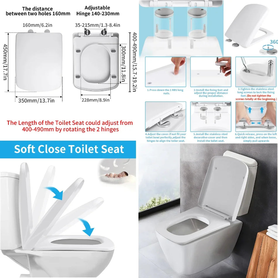 Slow Close Toilet Seat - Quiet Hinges For Smooth Closing