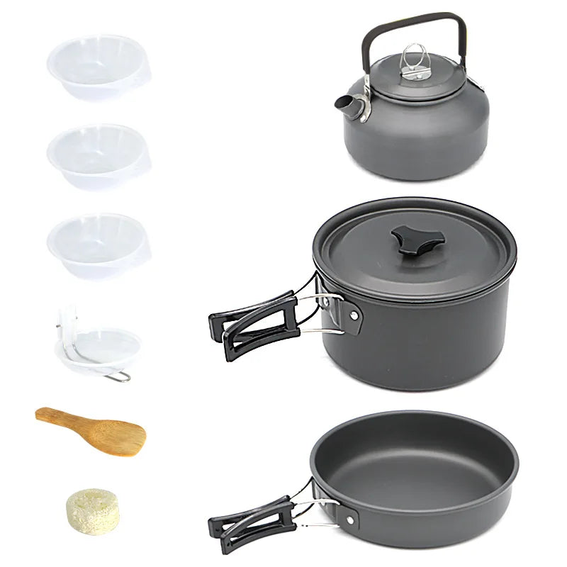 Camping Cookware Kit Outdoor Aluminum Cooking Set Water Kettle Pan Pot Hiking Picnic Tableware Equipment 0.8 Liter Kettle