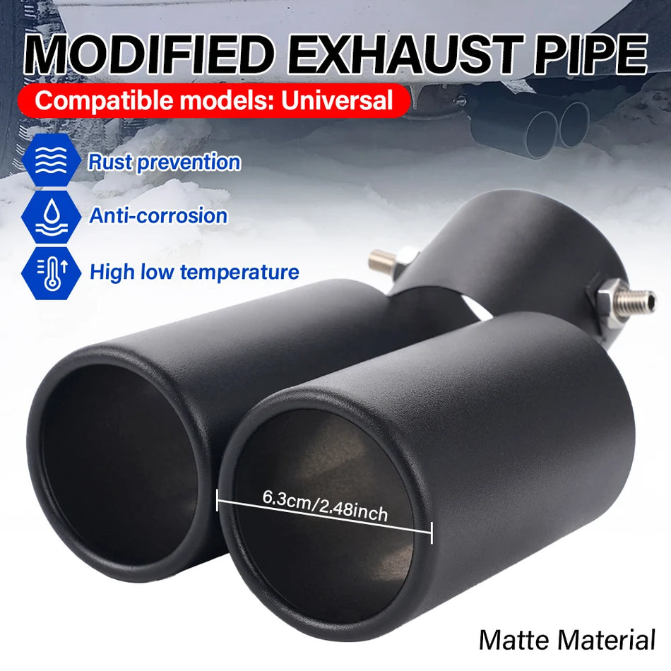 Hulit Universal Muffler Tail Pipe 63mm Inlet Dual Tube Curved Stainless Steel