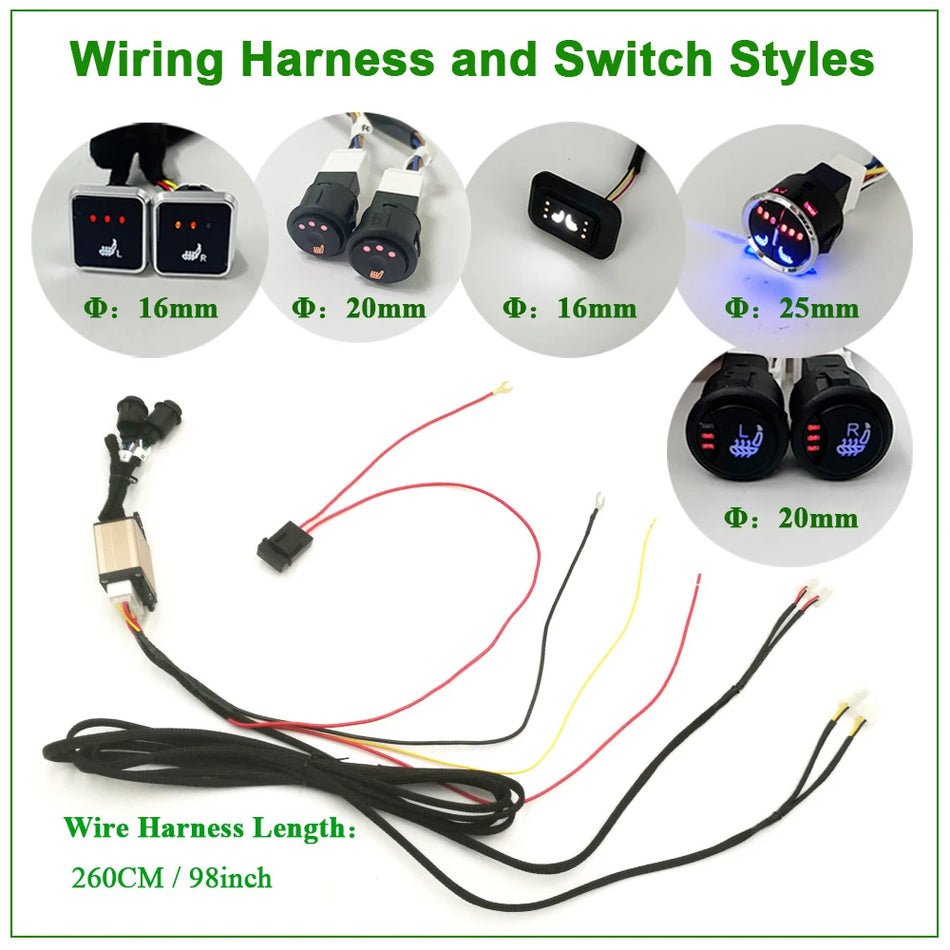 2-Seat Car Seat Heater Kit, 12V 100W Carbon Heating Pads With 3-Level Switch