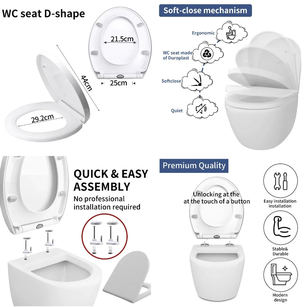 Slow Close Toilet Seat - Quiet Hinges For Smooth Closing
